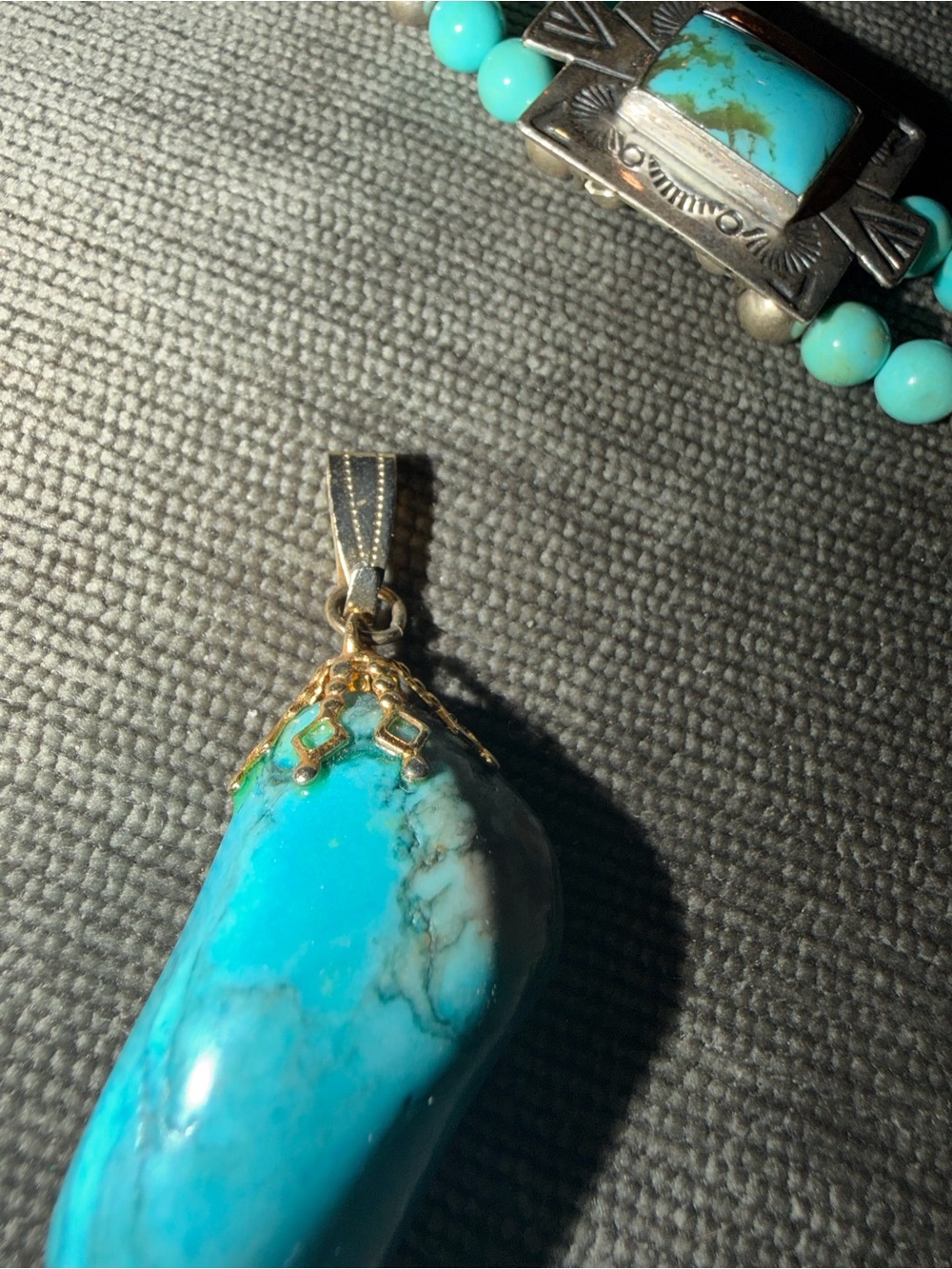 Turquoise Bead Necklace with Pendant - Women's Jewelry - Picture 5 of 6